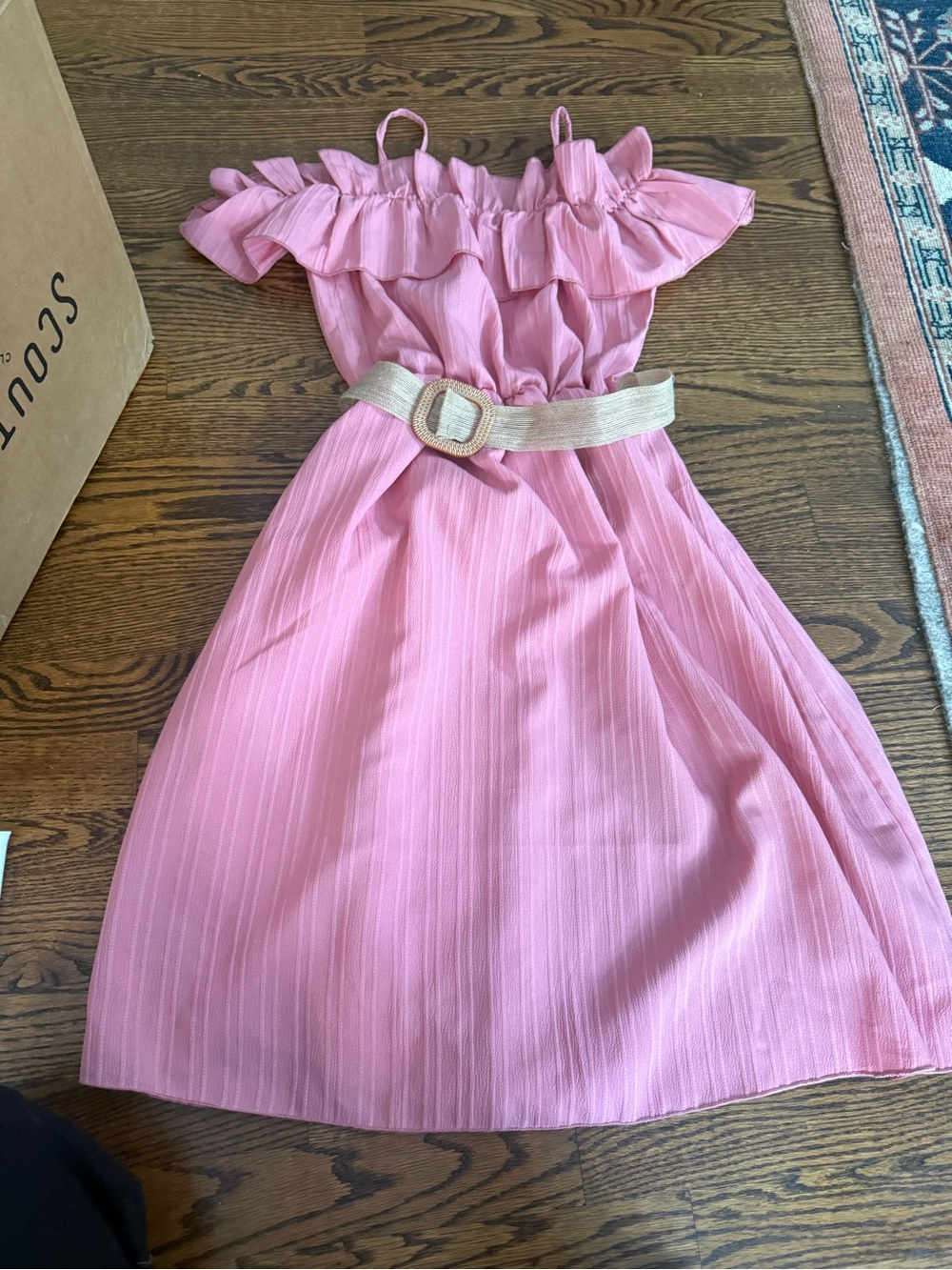 Girls' Pink Ruffle Belted Dress